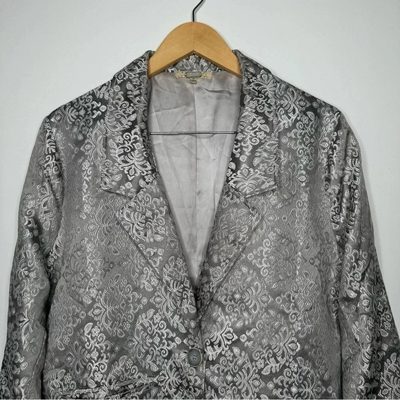 Gimmicks Buckle Silver Embroidered Damask One Button Blazer Size Large - Picture 5 of 10